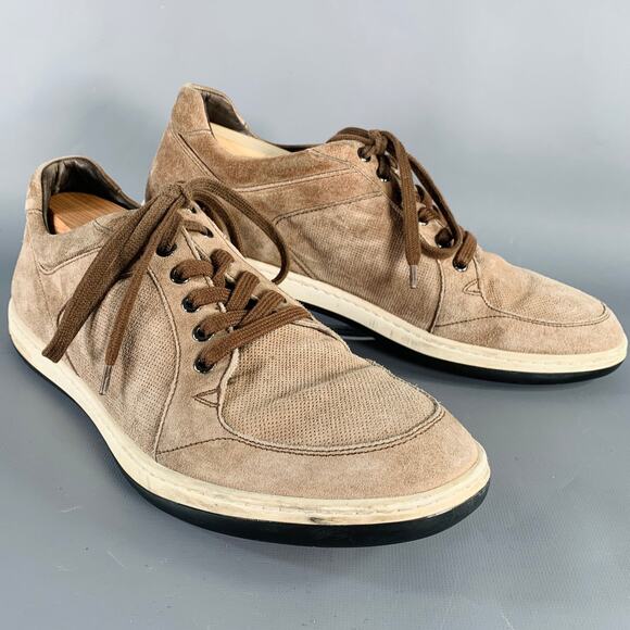 GIORGIO ARMANI Size 10 Brown Taupe Suede Low Top Sneakers - Picture 1 of 8